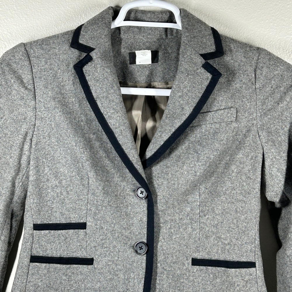 J.Crew Gray Wool Blend Schoolboy Blazer Navy Trim Size 2 32493 Fall Preppy